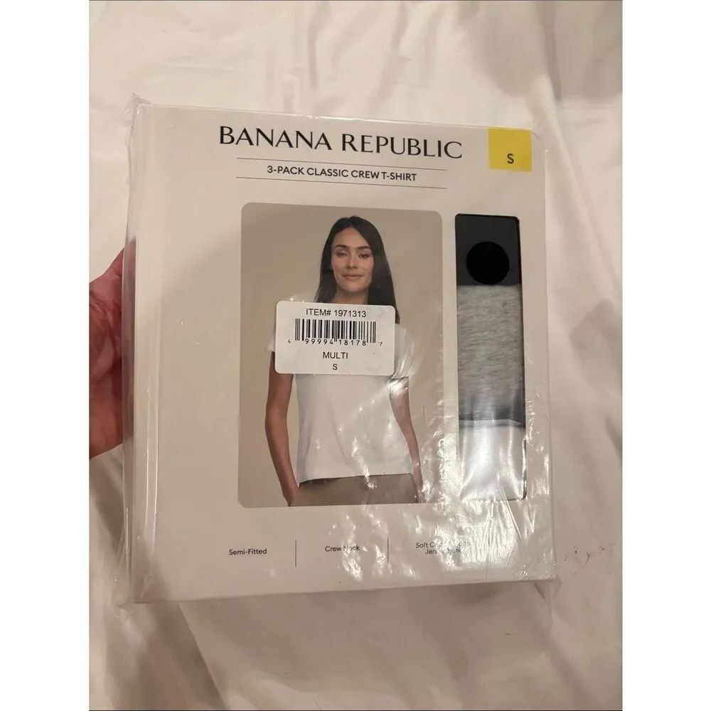 Banana Republic 3-Pack Classic Crew T-Shirts - White & Light Gray Sz S
